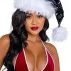 Black Faux Patent Santa Hat With White Faux Fur Trim
