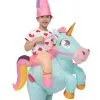 Inflatable Riding-A-Blue Unicorn Costume For Kids -Halloween Costumes Outlet Store child inflatable riding a blue unicorn costume