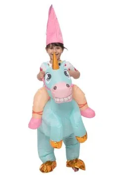 Inflatable Riding-A-Blue Unicorn Costume For Kids -Halloween Costumes Outlet Store child inflatable riding a blue unicorn costume alt 2