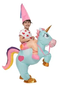Inflatable Riding-A-Blue Unicorn Costume For Kids -Halloween Costumes Outlet Store child inflatable riding a blue unicorn costume alt 3