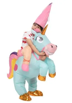 Inflatable Riding-A-Blue Unicorn Costume For Kids -Halloween Costumes Outlet Store child inflatable riding a blue unicorn costume alt 5