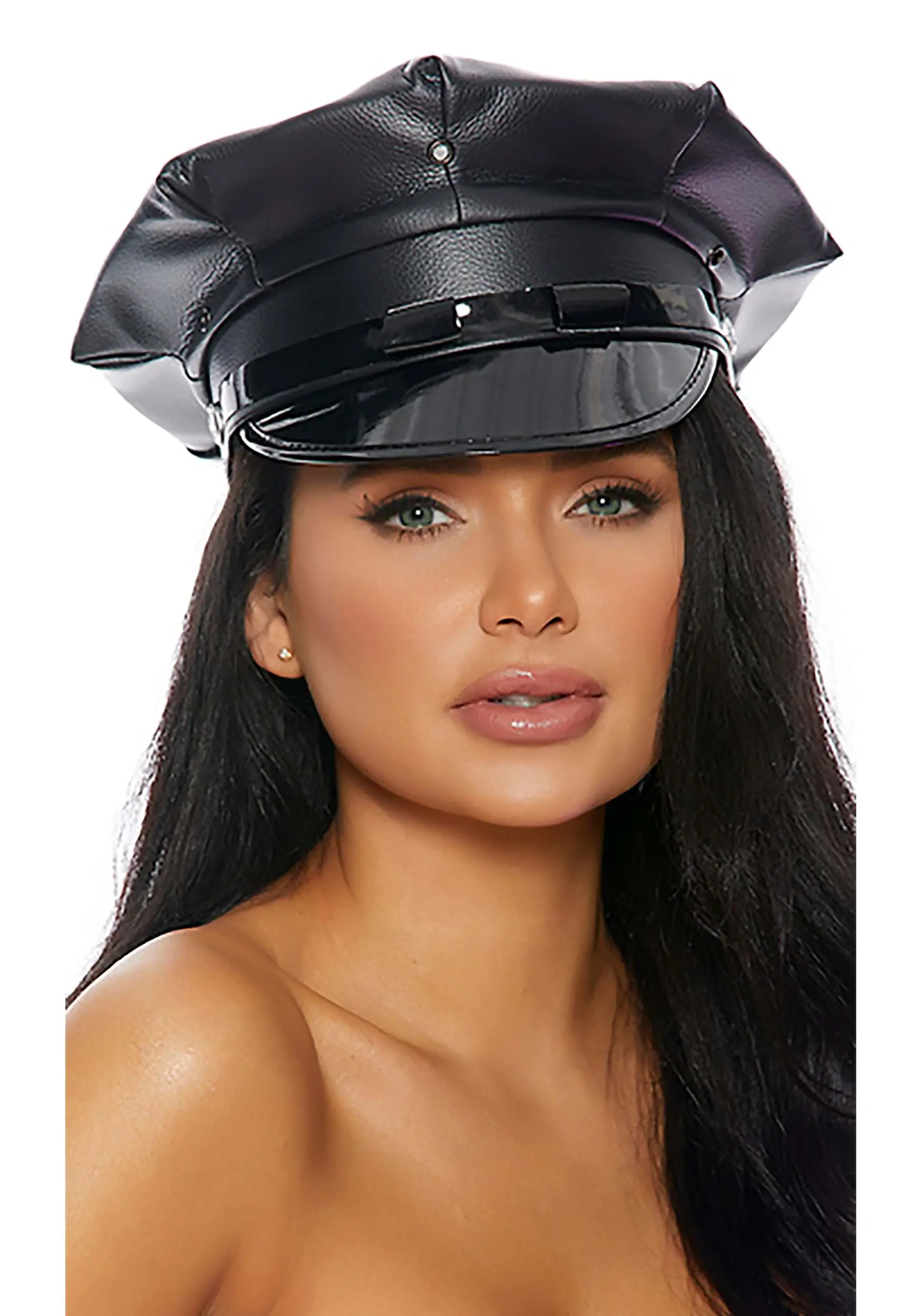 Faux Leather Cop Costume Hat For Adults 3 Faux Leather Cop Costume Hat For Adults