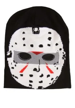 Friday The 13th Jason Hockey Mask Roll Down Beanie -Halloween Costumes Outlet Store friday the 13th jason hockey mask roll down beanie alt 1