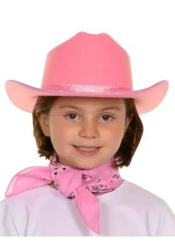 Pink Sparkle Girl's Cowboy Hat & Bandana Set -Halloween Costumes Outlet Store girls pink sparkle cowboy hat bandana set alt 5