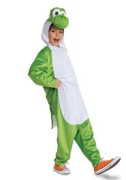 Super Mario Bros Child Yoshi Hooded Jumpsuit For Kids -Halloween Costumes Outlet Store kids super mario bros yoshi hooded jumpsuit alt 2