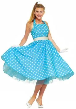 Women's 50s Blue Polka Dot Costume Dress