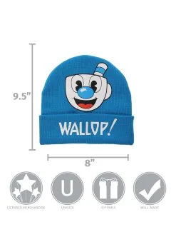 Cuphead | Mugman Printed Folded Cuff Knitted Winter Hat -Halloween Costumes Outlet Store mugman printed folded cuff knitted winter hat alt 3