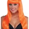 Neon Orange Long Wig 2 Neon Orange Long Wig -Halloween Costumes Outlet Store neon orange long wig