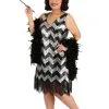 Plus Size Fringe Silver And Black Flapper Dress
