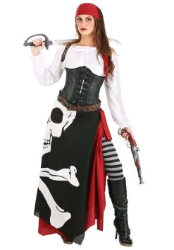Women's Plus Size Skeleton Flag Rogue Pirate Costume