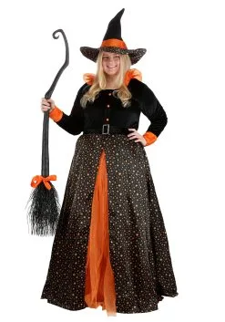 Plus Size Sparkling Orange Witch Costume For Women