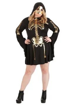Women's Plus Size Gilded Skeleton Costume Dress