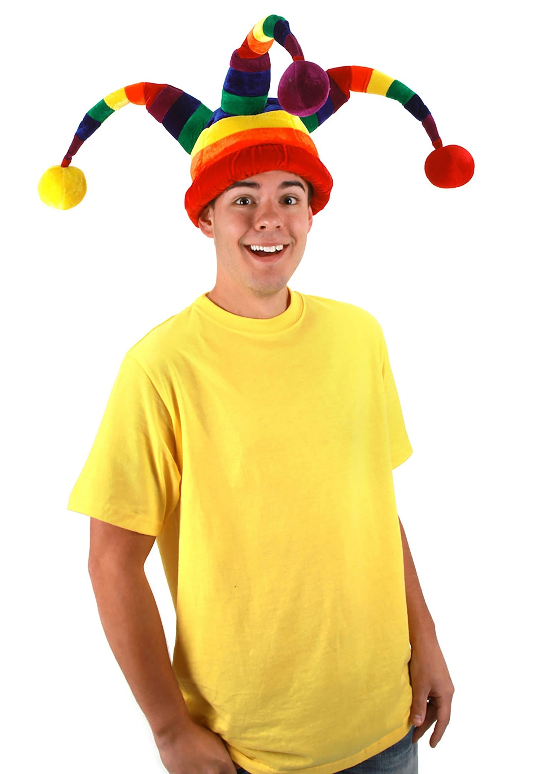 Plush Wacky Rainbow Jester Costume Hat 3 Plush Wacky Rainbow Jester Costume Hat