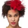 Women's Red Burst Trim Fascinator Hat 2 Women's Red Burst Trim Fascinator Hat -Halloween Costumes Outlet Store red burst trim fascinator hat