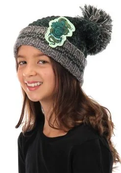 Slytherin Heathered Pom Warm Beanie -Halloween Costumes Outlet Store slytherin heathered pom beanie alt 3