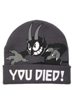 The Devil Black Printed Foldup Knit Beanie -Halloween Costumes Outlet Store the devil printed foldup knit beanie alt 2 update