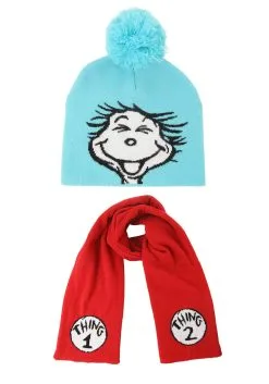 Thing 1 & 2 Winter Hat & Scarf Kit For Adults 9 Thing 1 & 2 Winter Hat & Scarf Kit For Adults -Halloween Costumes Outlet Store thing 12 winter hat scarf kit alt 3