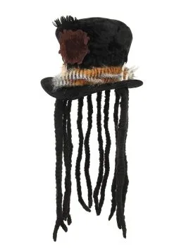 Witch Doctor Plush Costume Hat With Dreadlocks -Halloween Costumes Outlet Store witch doctor plush hat with braids alt2