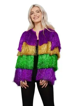 Mardi Gras Fringe Tinsel Jacket For Women
