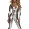 Women's Solid Silver Mock Neck Jumpsuit Costume -Halloween Costumes Outlet Store womens solid silver mock neck jumpsuit